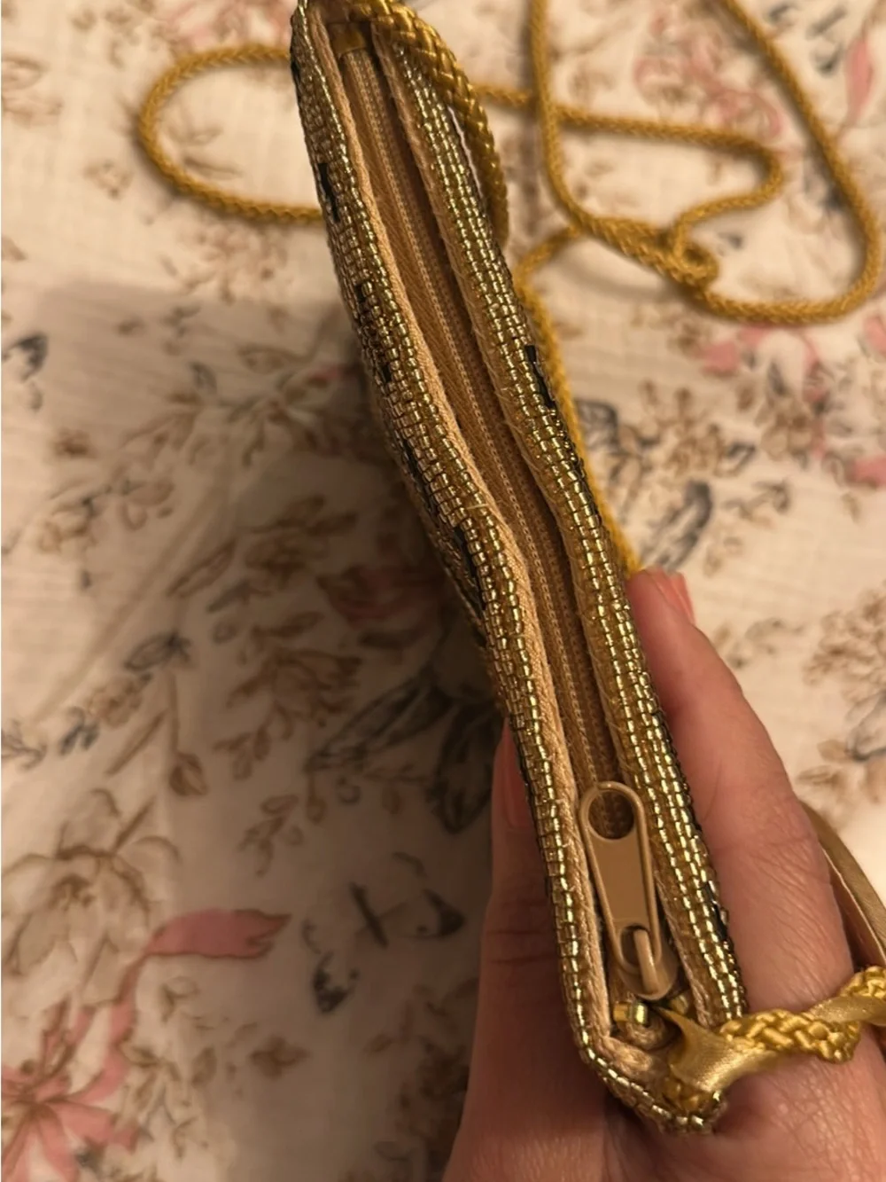 Vintage Gold Beaded Leopard Print Crossbody Bag with Mirror